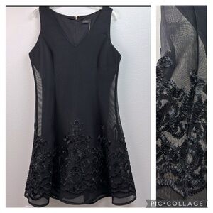 Donna Karan embroidered mesh guipure lace fit & flare formal sheath mini dress
